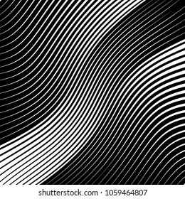 Abstract warped Diagonal Striped Background . Vector curved twisted slanting, waved lines texture