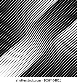 Abstract warped Diagonal Striped Background . Vector curved twisted slanting, waved lines texture