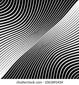 Abstract warped Diagonal Striped Background . Vector curved twisted slanting, waved lines texture