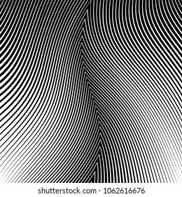 Abstract warped Diagonal Striped Background . Vector curved twisted slanting, waved lines texture