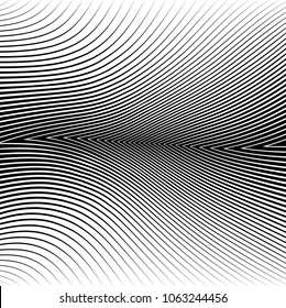 Abstract warped Diagonal Striped Background . Vector curved twisted slanting, waved lines texture
