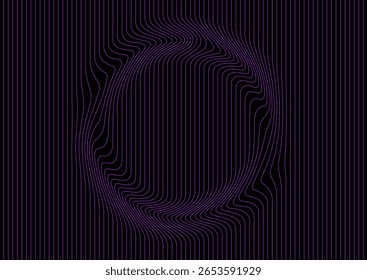 Abstractas líneas violetas deformadas formando forma de círculo distorsionado, fondo mínimo tecnológico. Diseño de patrón geométrico de Vector