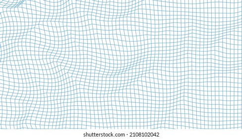 Abstract Warped Wireframe Mesh Grid. Curved Surface Background. Technology Grid Pattern. Distorted Mesh Grid Waves isolated on White Background. Vector Illustration.