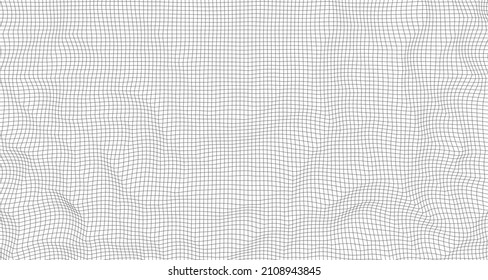 Abstract Warped Wireframe Mesh Grid. Curved Surface Background. Technology Grid Pattern. Distorted Mesh Grid Waves isolated on White Background. Vector Illustration.