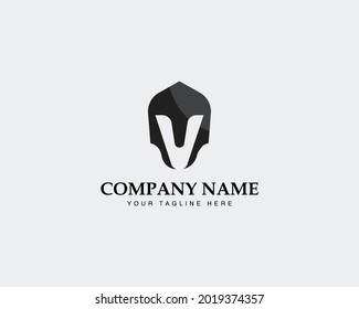 Abstract warrior Logo design helmet with V letter shape .