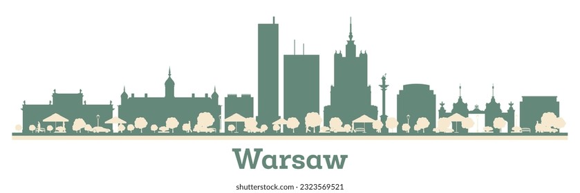 Abstract Warsaw Poland city skyline with color buildings. Vector illustration. Business travel and tourism concept with modern buildings.