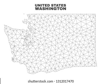 Abstract Washington State map isolated on a white background. Triangular mesh model in black color of Washington State map. Polygonal geographic scheme designed for political illustrations.