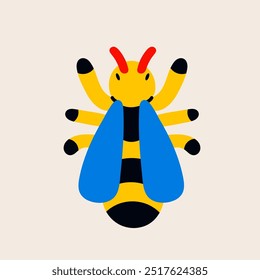 Abstract Wasp. Cute insect. Minimalistic, cartoon style. Funny childish character. Hand drawn trendy Vector illustration. Isolated design element. Sticker, logo, icon, print, design template