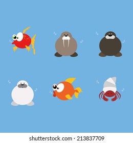 abstract water animals on a blue background