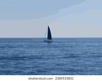 Abstract Water Aqua Blue Sea Wave Background with sailboat. Wavy Pattern Ocean waves. Sea surface aerial view, photo of blue waves and water surface texture Blue sea background Beautiful nature