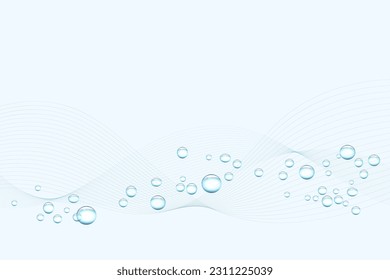 Abstract water background, waves and bubbles. Delicate blue colors. Vector illustration	
