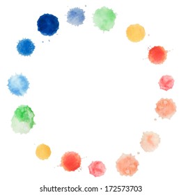 Abstract water color circle handpaint on white background. Vector watercolor composition for scrapbook. Artistic illustration for your design.