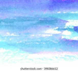 Abstract water colorful violet blue white watercolor ink hand drawn vector card for greeting, banner, template, scrapbook, wallpaper, web, print. Wet brush paint strokes wave paper texture background