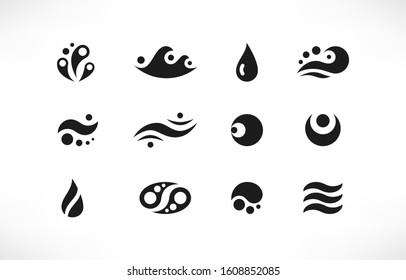 Abstract water drop black icon set isolated on white background. Vector illustration collection logo design template