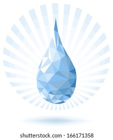 Abstract Water Drop. Blue triangles water drop with shining background. Vector elements are grouped.  