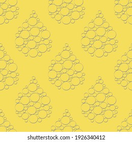 Abstract water drop and bubble vector seamless pattern background. Yellow and grey backdrop with large rain drops containing small bubbles. Geometric repeat design. All over print for wellness