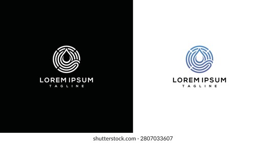 Abstract Water Drop Circle Line Art Logo Design Concept