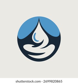 Gota de agua Abstractas y logotipo de la mano en el símbolo natural de la salud del círculo