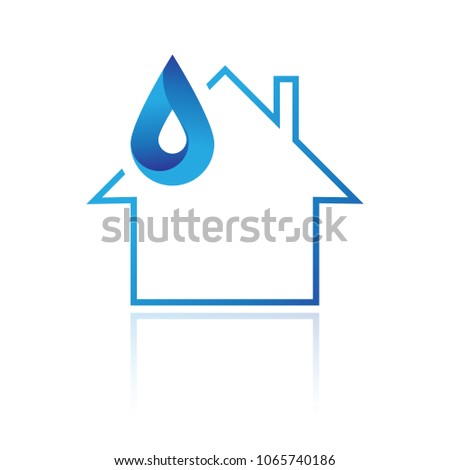 Abstract water drop with house and reflection islated on white background. Plumber and ecology illustration.