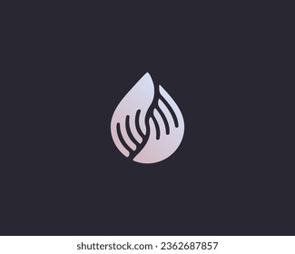 Abstract water drop from human hands logo design. Liquid water symbol. Universal care support sign. Vector illustration.