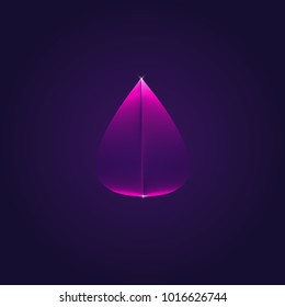 Abstract water drop icon design with neon ultra violet colors and light reflections