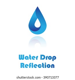 Abstract water drop logo with reflection isolated on white background. Drop icon with custom text.