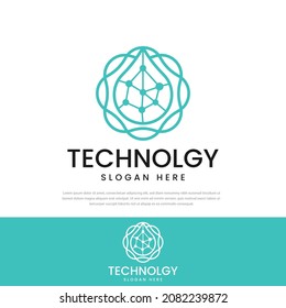 Abstract water drop logo technology illustration. Vector template Linear style symbol, icon, design template