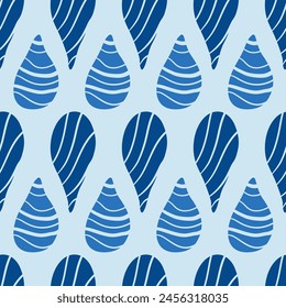 Abstract water drop shapes seamless pattern. Organic liquid elements endless background. Geometric with lines modern repeat cover. Vector hand drawn flat illustration.