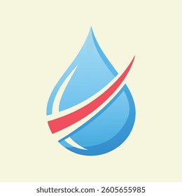 Abstract water droplet logo, blue with a red curved line, minimal