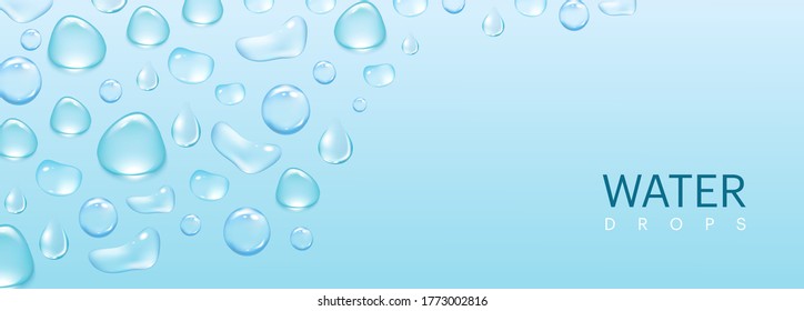 Abstract water drops on blue background with place for text.