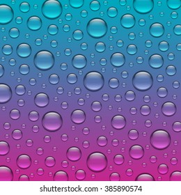 Abstract water drops on glass, Bright color design, Vivid vector background.
