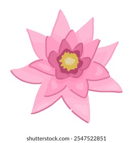 Abstract water lily plant. Lotus flower in cartoon style. Botanical clip art isolated on white. Single vector illustration.