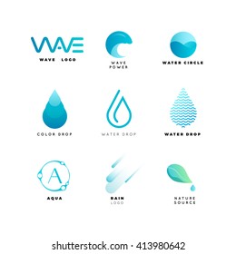 Abstract water logo set. Wave geometric logo vector illustration. Nature elements, alternative energy and renewable energy logo. Aqua logo design template