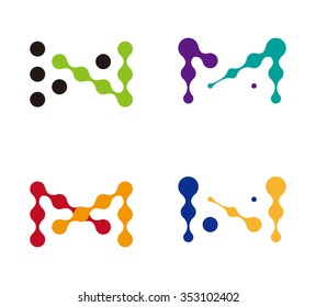 Abstract water molecule logo template set. "M", "W" letters icon set. You can use in biotechnology, environmental protection, water and electricity equipment, computer medical science concept icon.