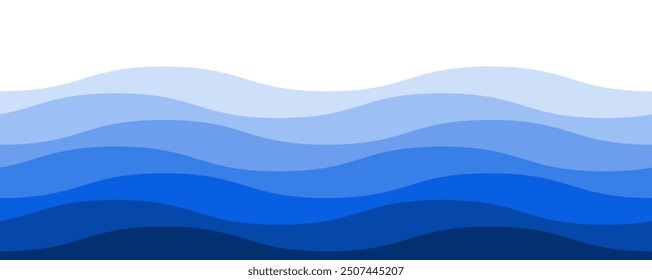 Abstract water seamless wavy line pattern in gradient blue colors of ocean ripples or sea waves. Vector geometric water curves isolated on transparent background.
