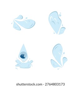 Abstract Water Splash and Blue Liquid Wave Illustration Set isolated on White Background