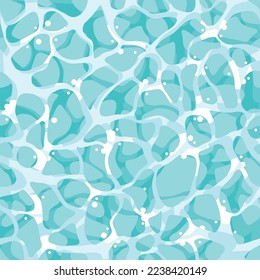 Abstract water texture. Blue water surface with waves and reflections. Aquatic environment wallpaper, swimming pool. Vector background