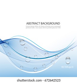 Abstract water Wave with water drops and white and blue lines