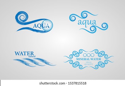 Abstract Water Wave And Ocean Logo Set. Brush Stroke Aqua Logo. Water Wave Paint Brush Stroke For Logo, Seal, Ocean Logo And Splash Design. Abstract Water Wave Concept. Paint Brush Stroke