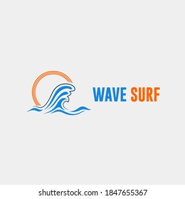 Abstract water wave vector logo concept with sun element. Swimming, surf, villa, cosmetic business template
