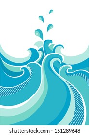 Abstract water waves and dropes.Vector illustration isolated on white for design
