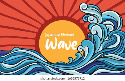 Abstract water waves with sun