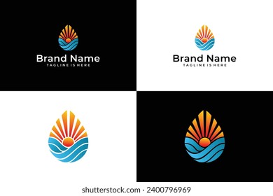 abstract water waves sun vector logo