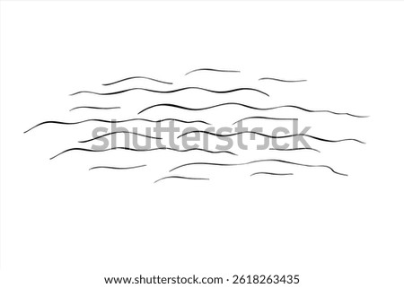 Abstract water waves vector isolated illustration painted by black inks. Monochrome rhythmic, schematic wavy lines minimalistic graphic sketch. for spa branding, eco friendly packaging, ocean decor.