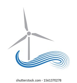 abstract water waves and wind turbine, vector