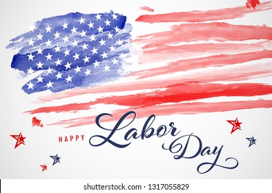 Abstract watercolor american flag - Labor day. Vector illustration.