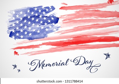 Abstract watercolor american flag - Memorial day. Vector illustration.