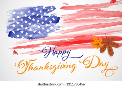 Abstract watercolor american flag - Thanksgiving day. Vector illustration.