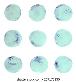 Abstract watercolor aquarelle hand draw circle blue art paint splatter stain on white background Vector illustration.