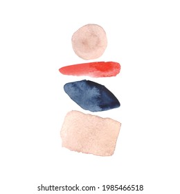 Abstract Watercolor arrangements. Navy Blue, Red, Blush, Pink watercolor elements on white background. Abstract modern wall art. Print. Poster. Illustration